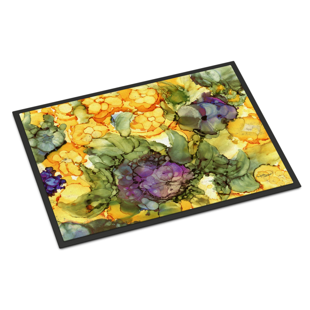 CarolineS Treasures Abstract Flowers Purple And Yellow Indoor Or Outdoor Mat 18X27 8958Mat, 18 Inch  Inch H X 27 Inch  Inch W, Multicolor