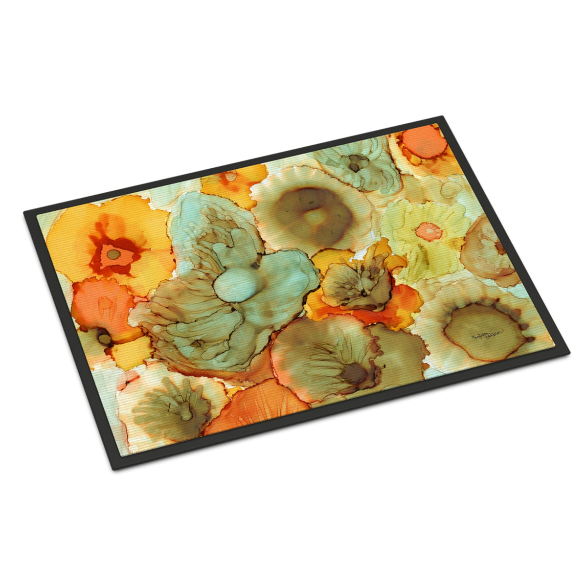 CarolineS Treasures Abstract Flowers Teal And Orange Indoor Or Outdoor Mat 18X27 8959Mat, 18 Inch  Inch H X 27 Inch  Inch W, Multicolor