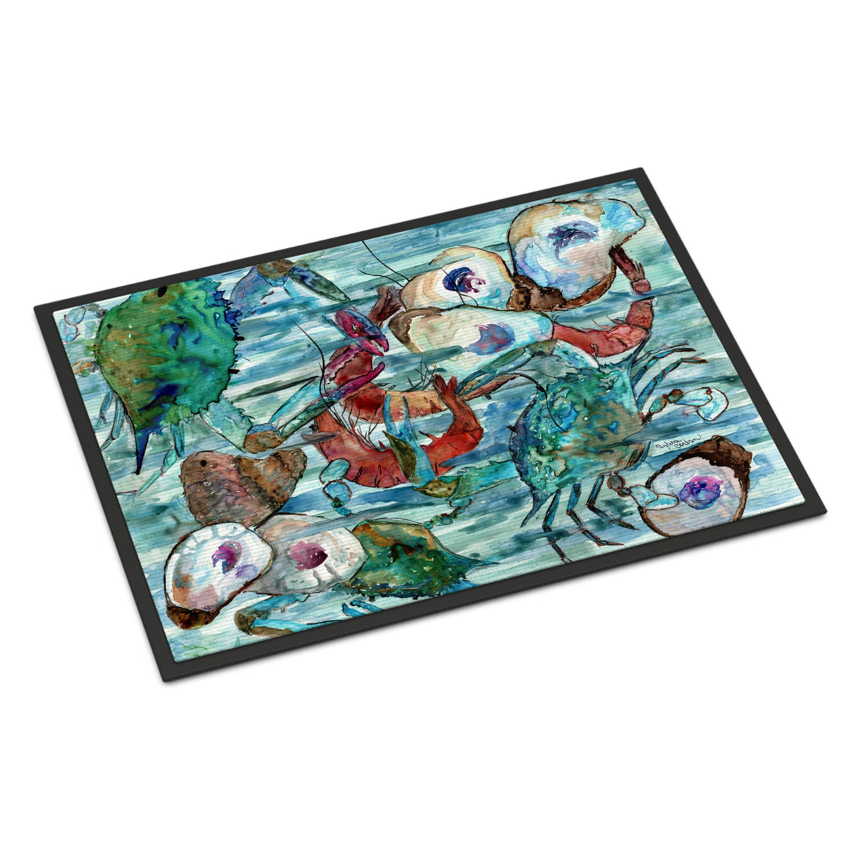 CarolineS Treasures Watery Shrimp, Crabs And Oysters Indoor Or Outdoor Mat 18X27 8964Mat, 18 Inch  Inch H X 27 Inch  Inch W, Multicolor