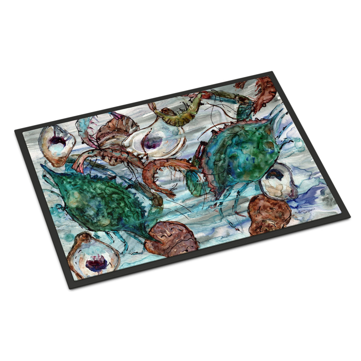 CarolineS Treasures Shrimp, Crabs And Oysters In Water Indoor Or Outdoor Mat 18X27 8965Mat, 18 Inch  Inch H X 27 Inch  Inch W, Multicolor