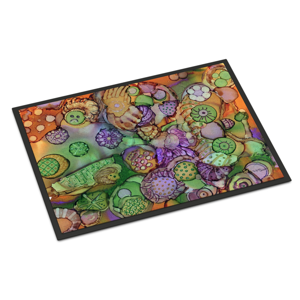 CarolineS Treasures Abstract In Purple Green And Orange Indoor Or Outdoor Mat 18X27 8971Mat, 18 Inch  Inch H X 27 Inch  Inch W, Multicolor
