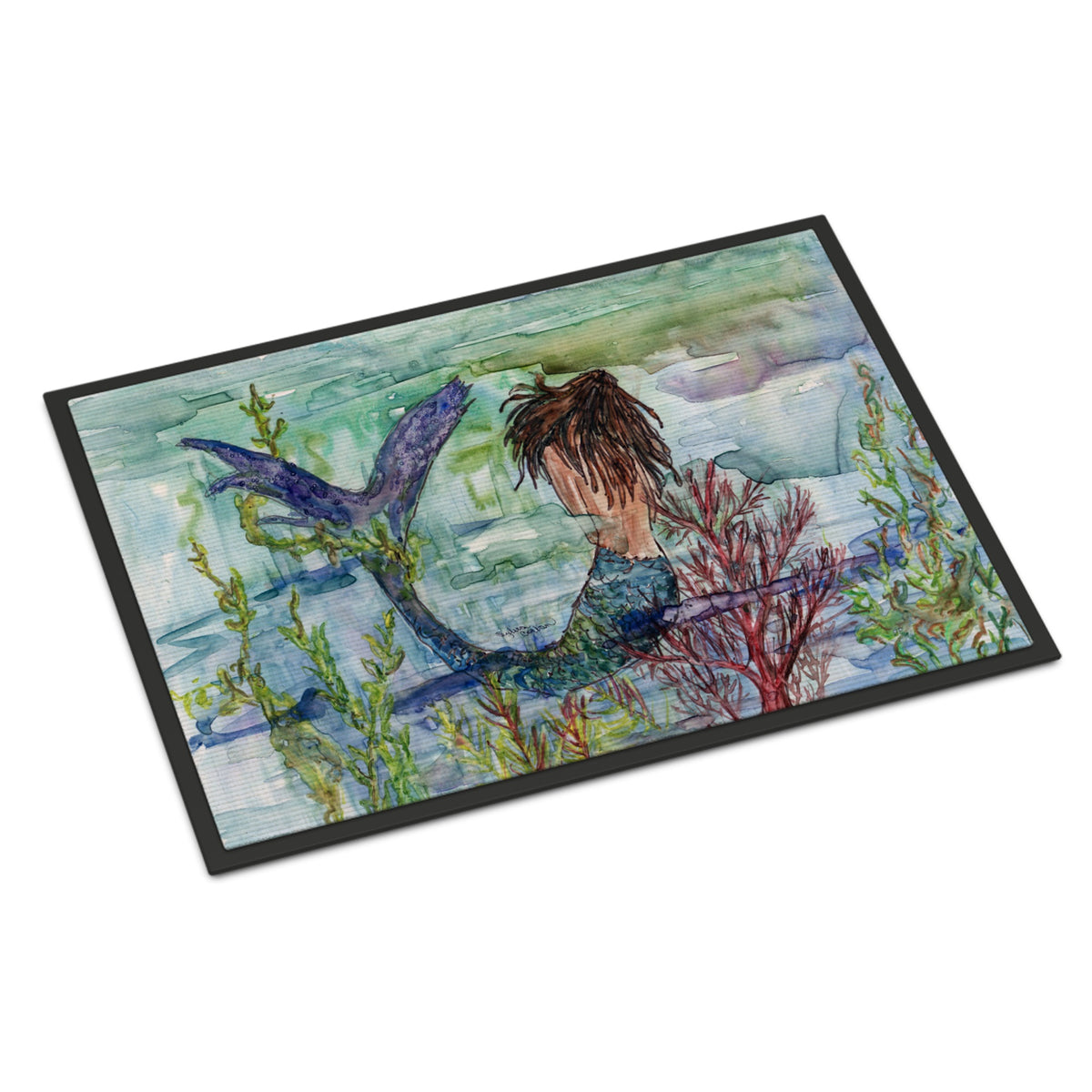CarolineS Treasures Brunette Mermaid Coral Fantasy Indoor Or Outdoor Mat 18X27 8973Mat, 18 Inch  Inch H X 27 Inch  Inch W, Multicolor