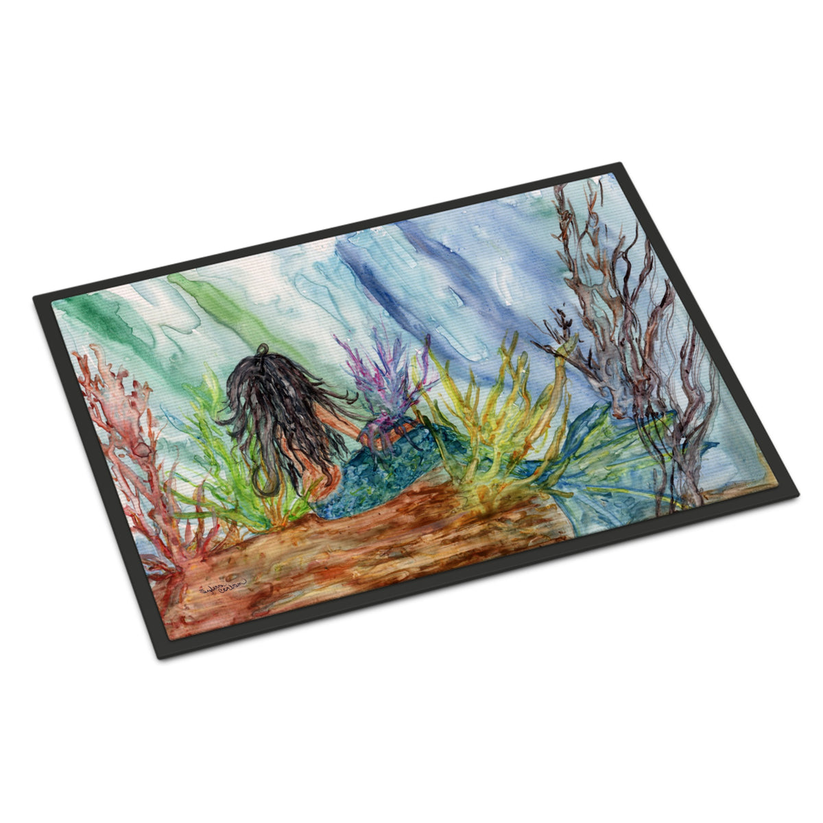CarolineS Treasures Black Haired Mermaid Water Fantasy Indoor Or Outdoor Mat 18X27 8974Mat, 18 Inch  Inch H X 27 Inch  Inch W, Multicolor