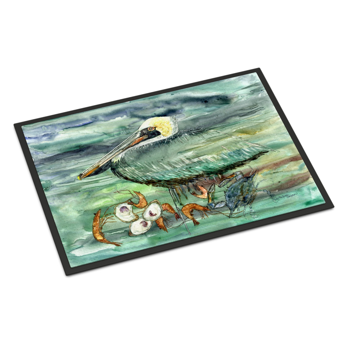 CarolineS Treasures Watery Pelican, Shrimp, Crab And Oysters Indoor Or Outdoor Mat 18X27 8978Mat, 18 Inch  Inch H X 27 Inch  Inch W, Multicolor