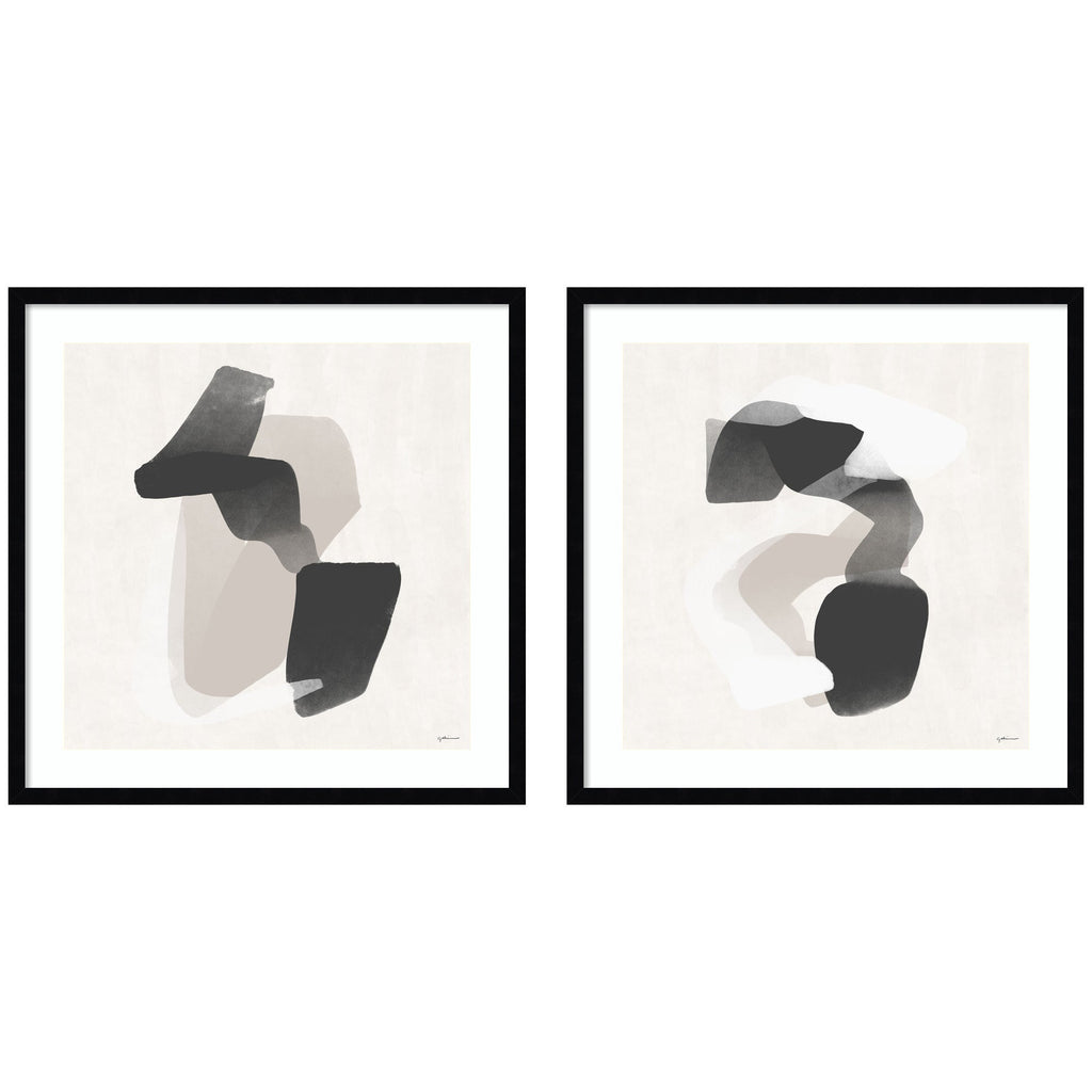 Abstract Neutral 01 & 02 2 Piece Framed Wall Art Print Set by Gabrielly Guedes
