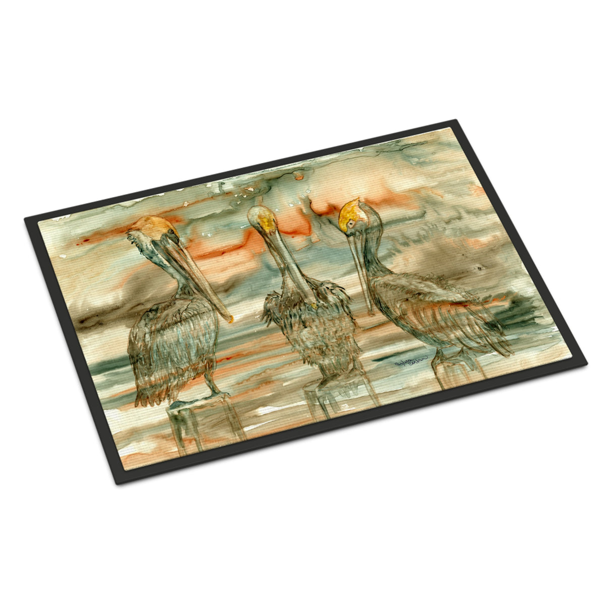 CarolineS Treasures Pelicans On Their Perch Abstract Indoor Or Outdoor Mat 18X27 8980Mat, 18 Inch  Inch H X 27 Inch  Inch W, Multicolor
