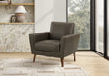 Chair, 34 Wide, Upholstered, Accent Chair, Brown Leather Look, Walnut Wood Legs, Mid Century, Modern