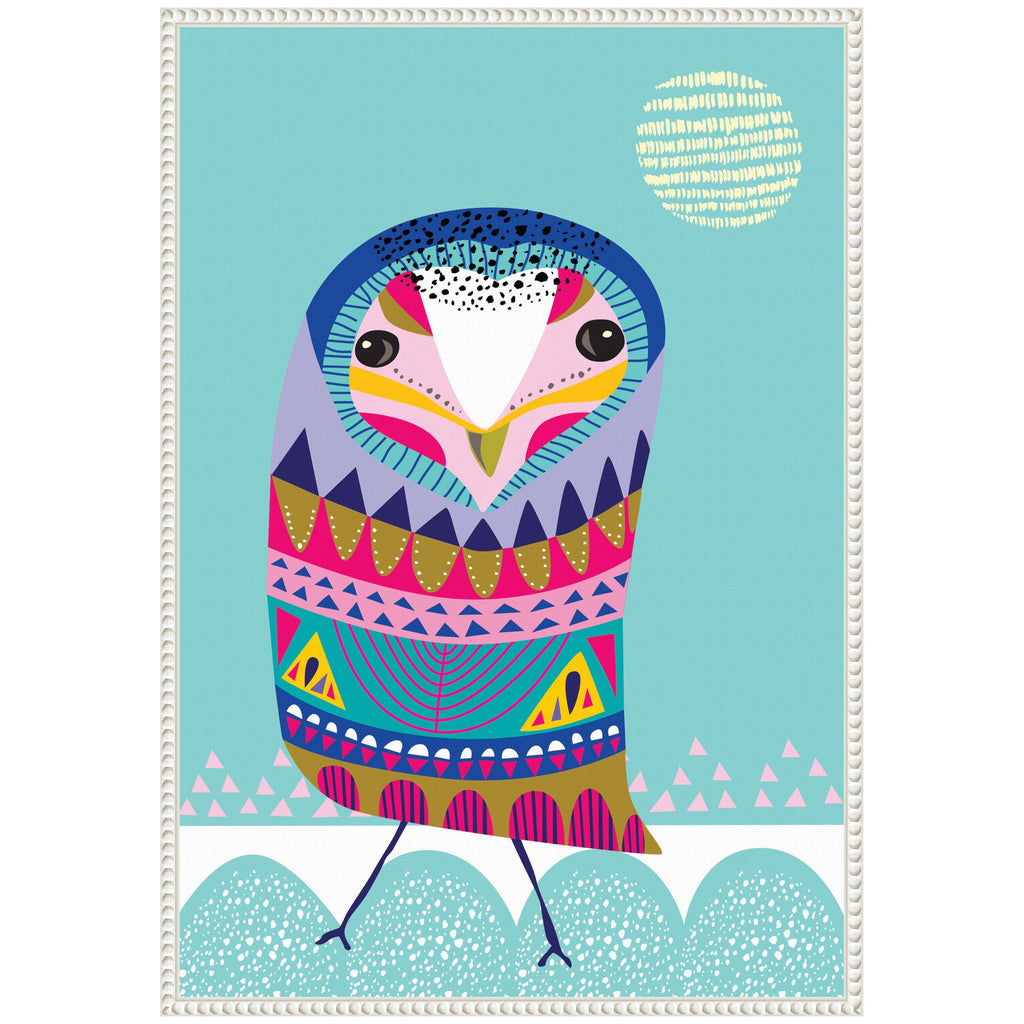 Sylvie Boho Colorful Folk Owl Framed Canvas by Rachel Lee
