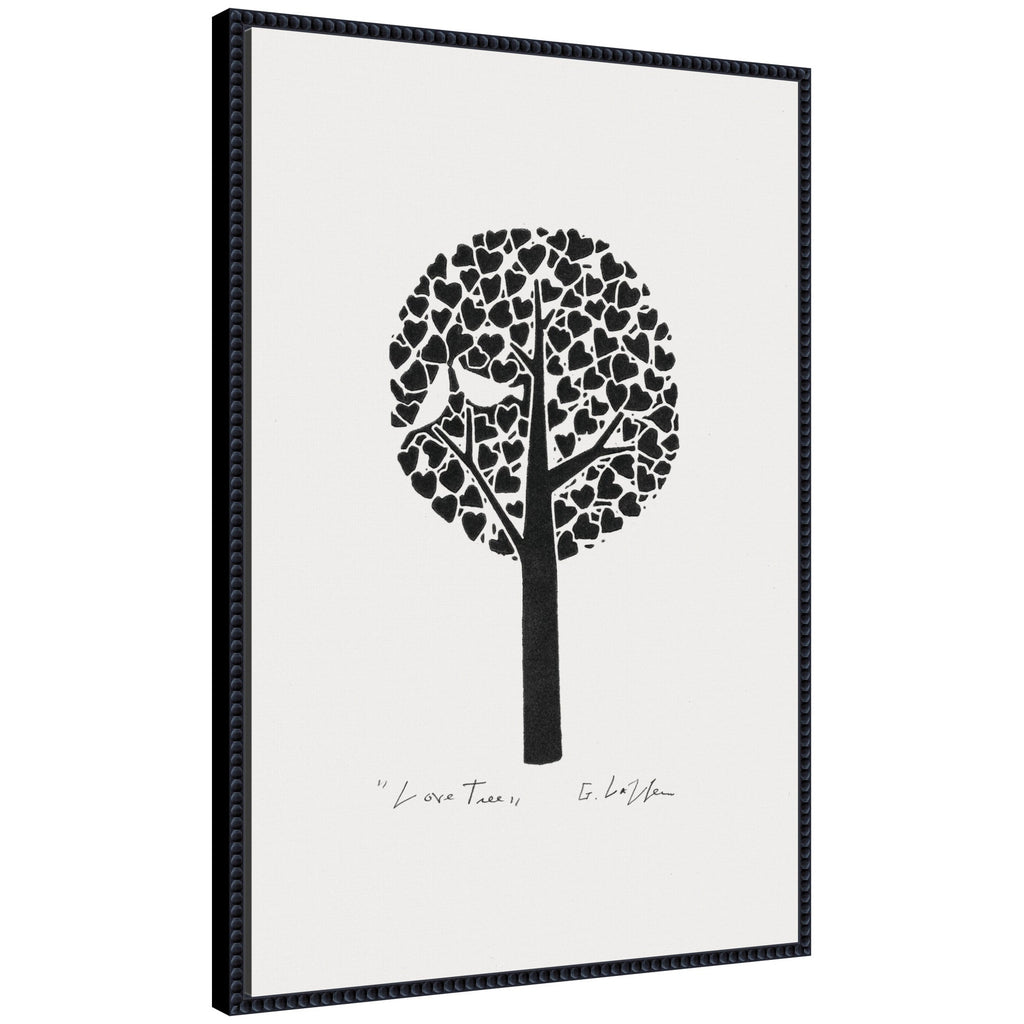 Sylvie Black and White Love Tree Linocut Framed Canvas by Giuliana Lazzerini