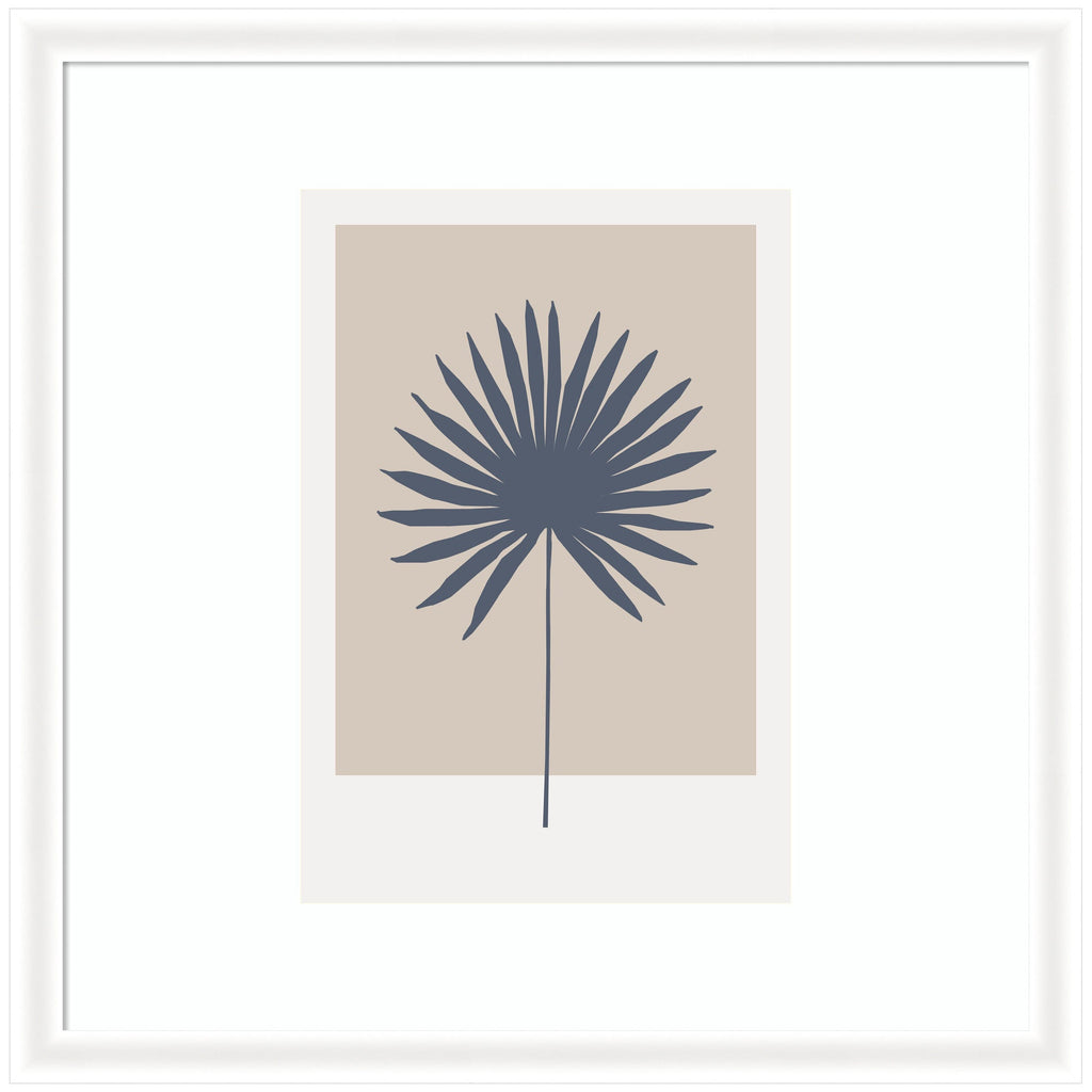 Muted Tan and Blue Colorblock Botanical Palm by The Creative Bunch Studio Framed Wall Art Print