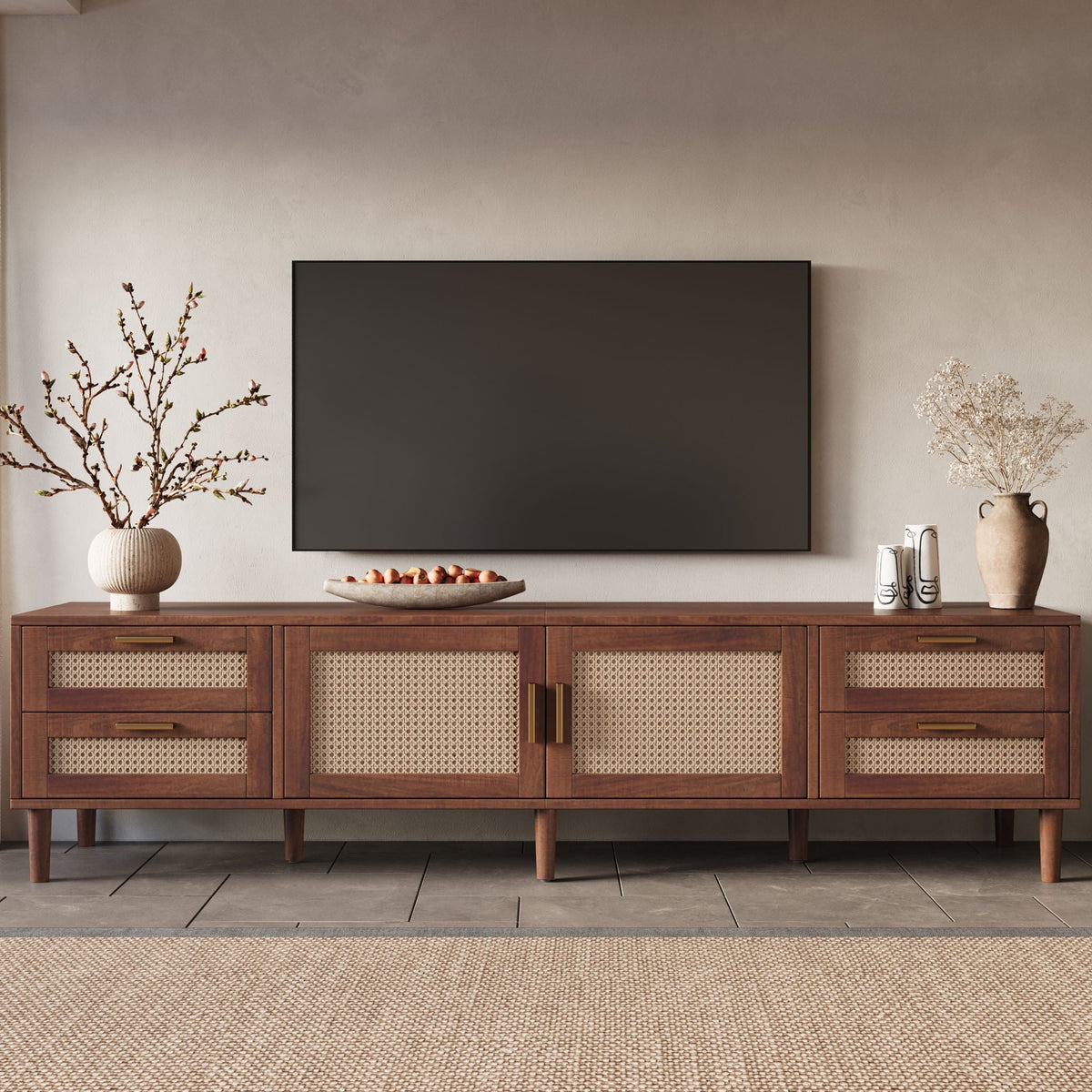 TV Stand, Media Console With 4 Drawers, Soft Closing Hinges - Dark Brown