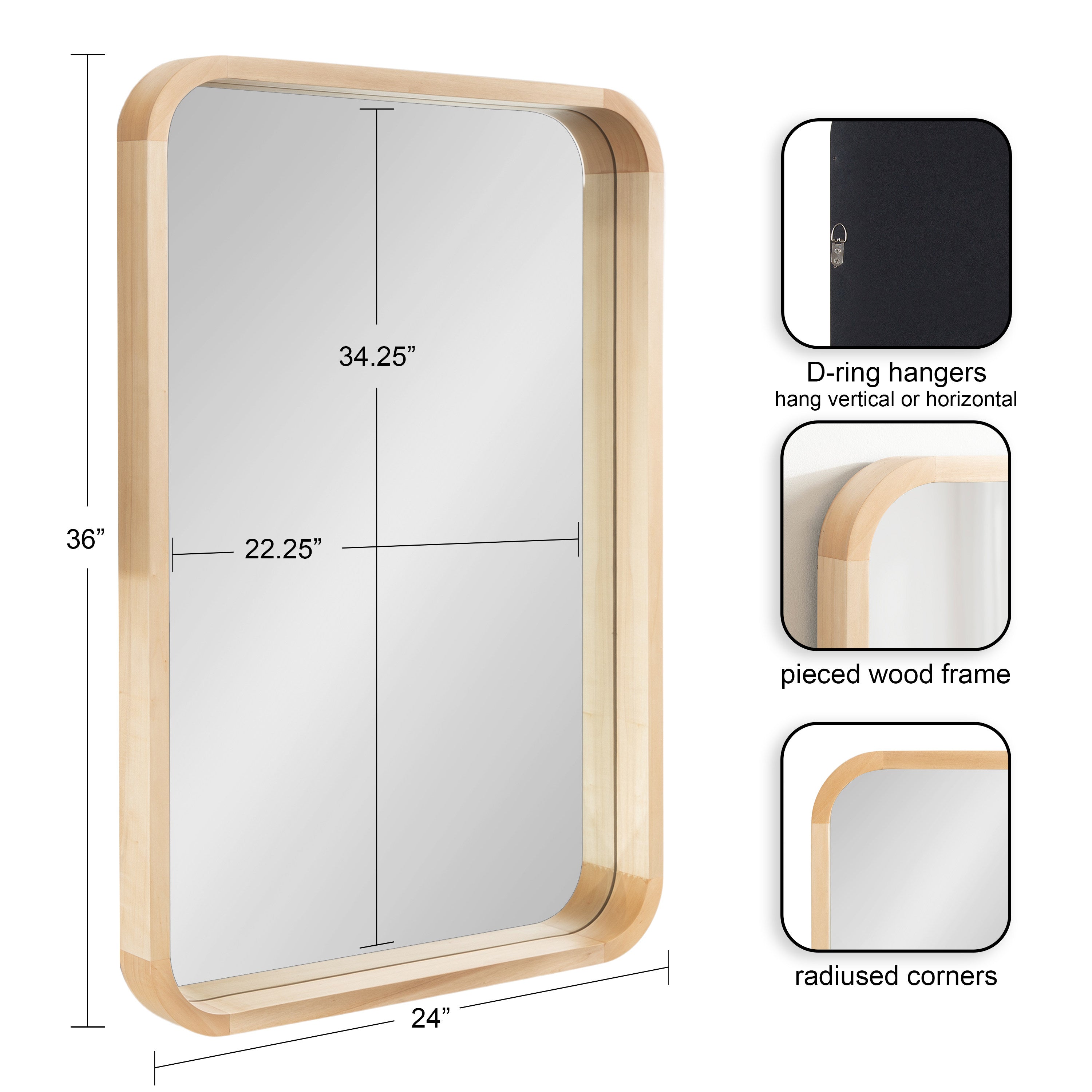 Hutton Wood Framed Radius Rectangle Mirror