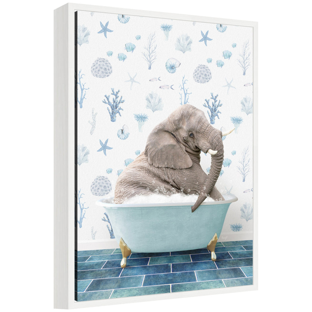 Sylvie Young Elephant in Under the Sea Bathtub Framed Canvas by Amy Peterson
