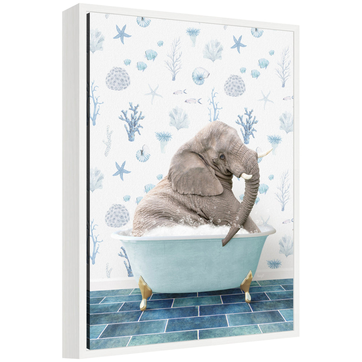 Sylvie Young Elephant in Under the Sea Bathtub Framed Canvas by Amy Peterson