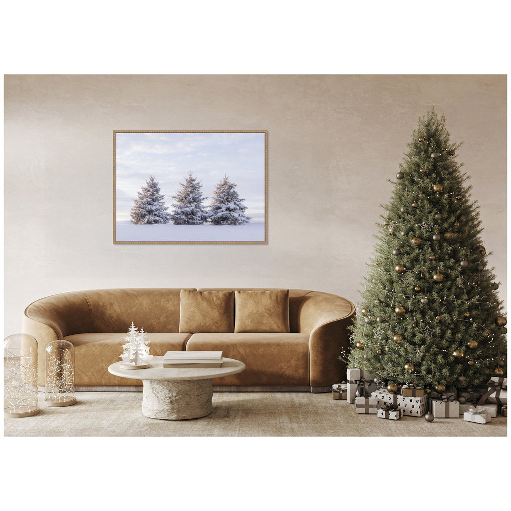 Sylvie Beaded Snowy Pine Trees Framed Canvas by Stephanie Klatt
