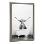 Blake Longhorn BW Bathroom Framed Printed Glass by Amy Peterson Art Studio