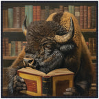 Sylvie Traditional Buffalo Reading in Library Framed Canvas by The Creative Bunch Studio