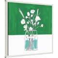 Sylvie Minimalist Floral Vase with Green Framed Canvas by Teju Reval