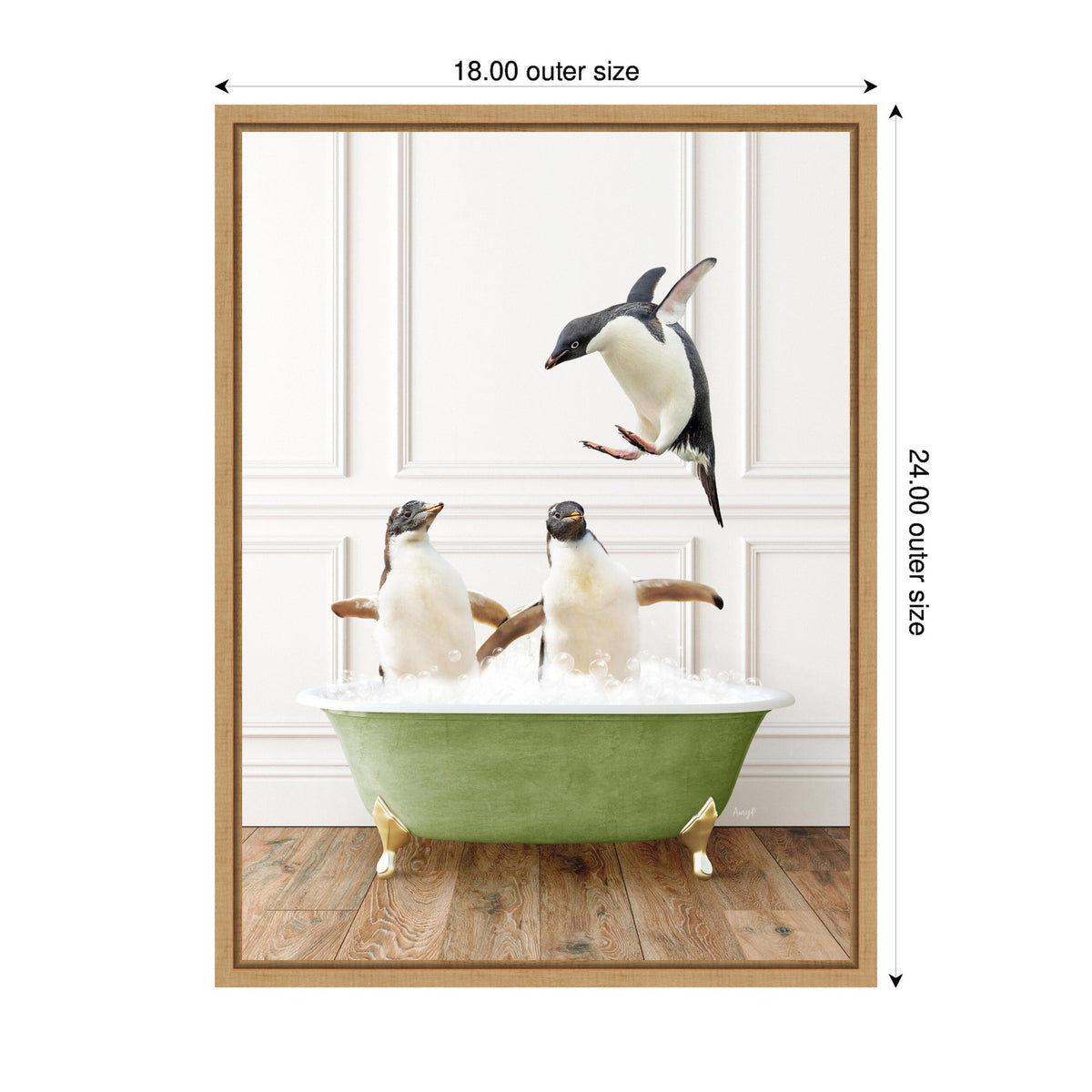 Sylvie Penguins in Transitional Bathtub Framed Canvas by Amy Peterson