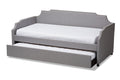 Baxton Studio Ally Modern and Contemporary Grey Fabric Upholstered Twin Size Sofa Daybed with Roll Out Trundle Guest Bed