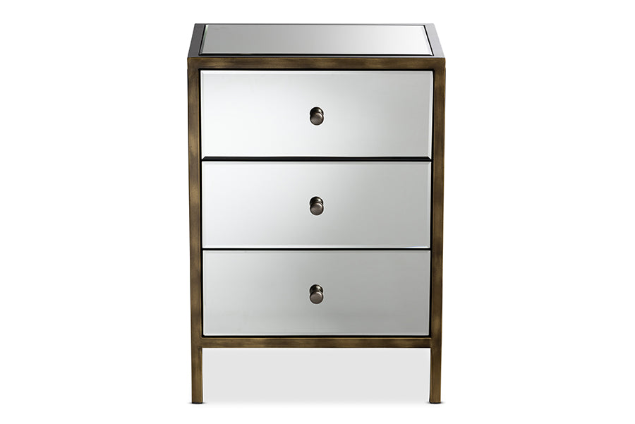Baxton Studio Nouria Modern and Contemporary Hollywood Regency Glamour Style Mirrored 3-Drawer End Table