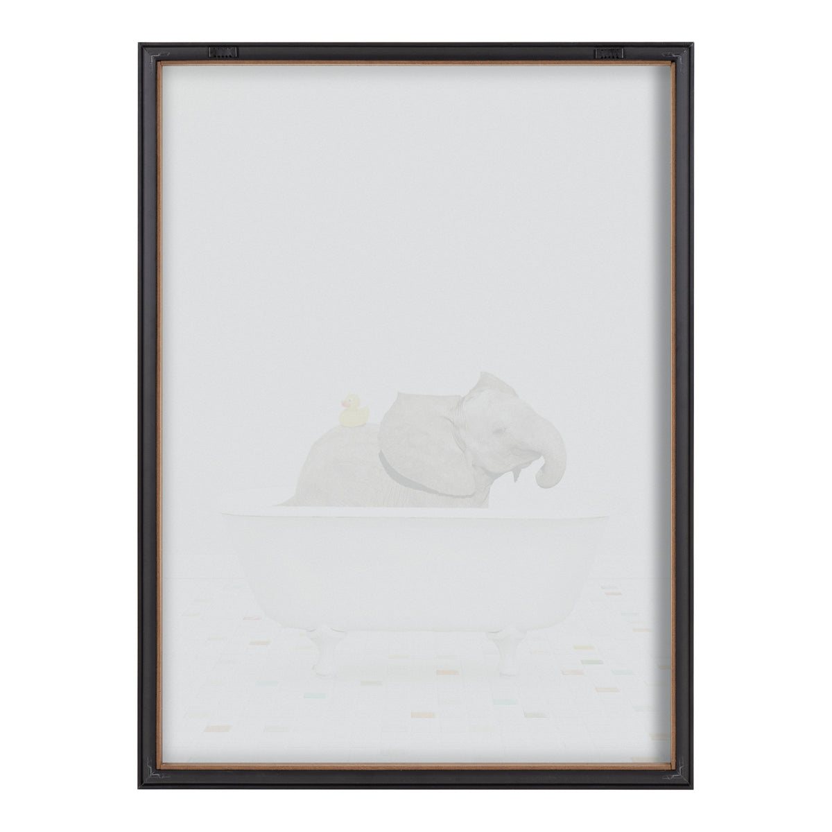 Blake Baby Elephant Bath Time with Rubber Ducky Framed Printed Glass by Amy Peterson Art Studio