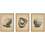Walnut Antique Football 3 Piece Framed Canvas Wall Art Set by The Creative Bunch Studio