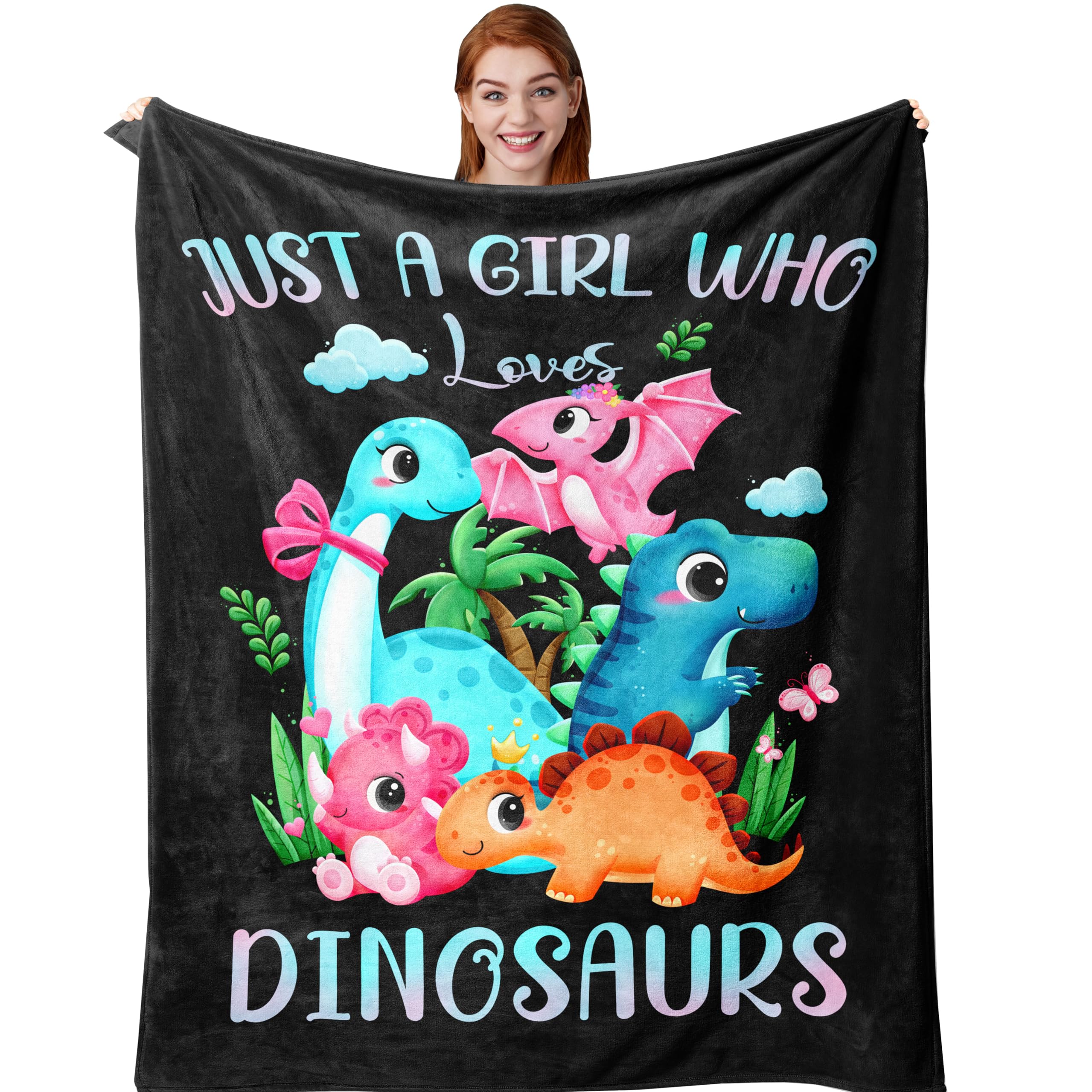 Amonee-Yl Dinosaur Blanket, Dinosaur Gifts, Dinosaur Gifts For Girls, Just A Girl Who Loves Dinosaurs, Dinosaur Blanket For Girl