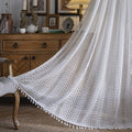 Sutuo Home White Crochet Boho Curtain 96 Inches Long, Sheer Lace Handmade Tassels Knitted Window Treatment Vintage Rustic Bohemi