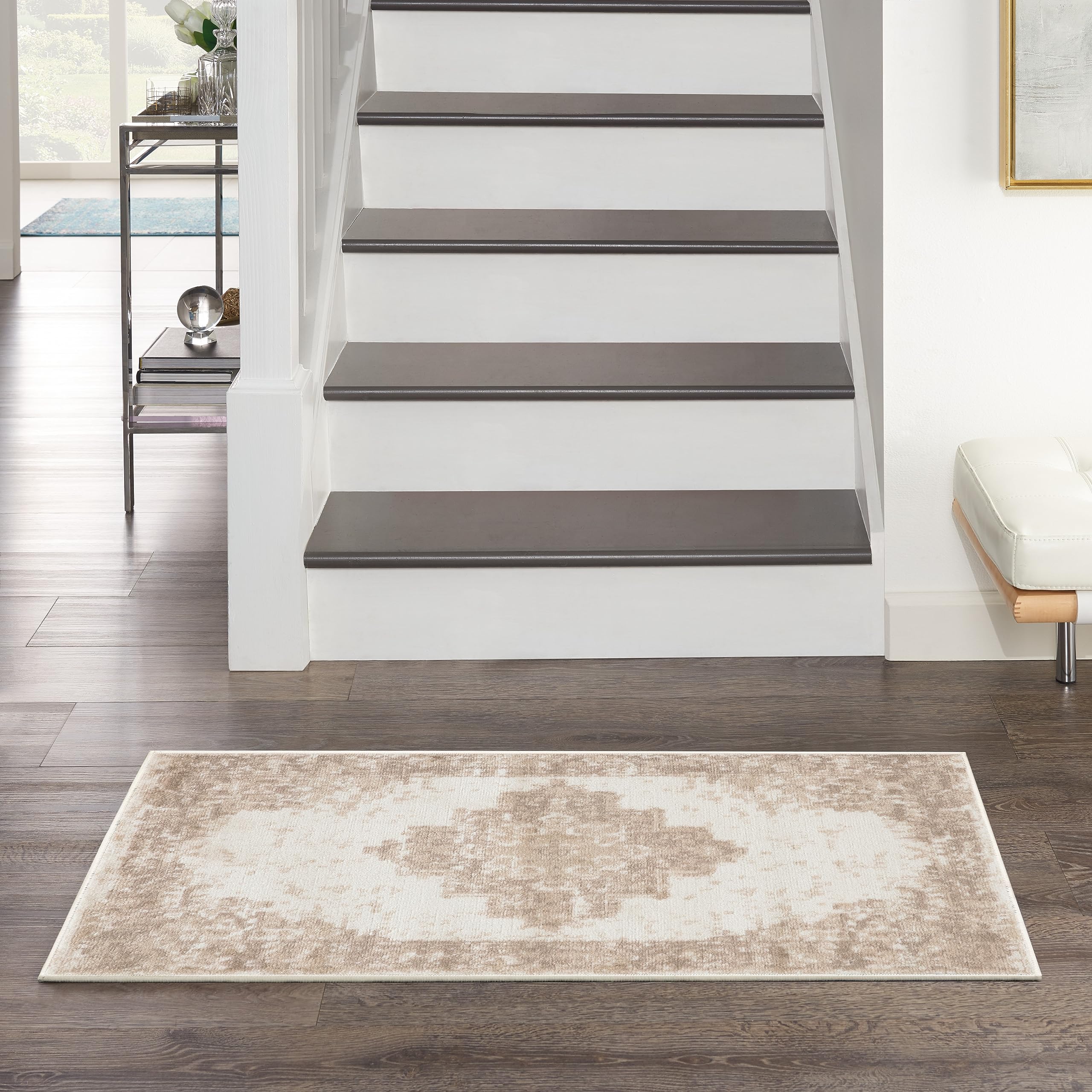 Nourison Grafix Ivory Beige 3 x 5 Area Rug Easy Clean, Non Shedding, Bed Room, Living Room, Dining Room, Kitchen (3 x 5)