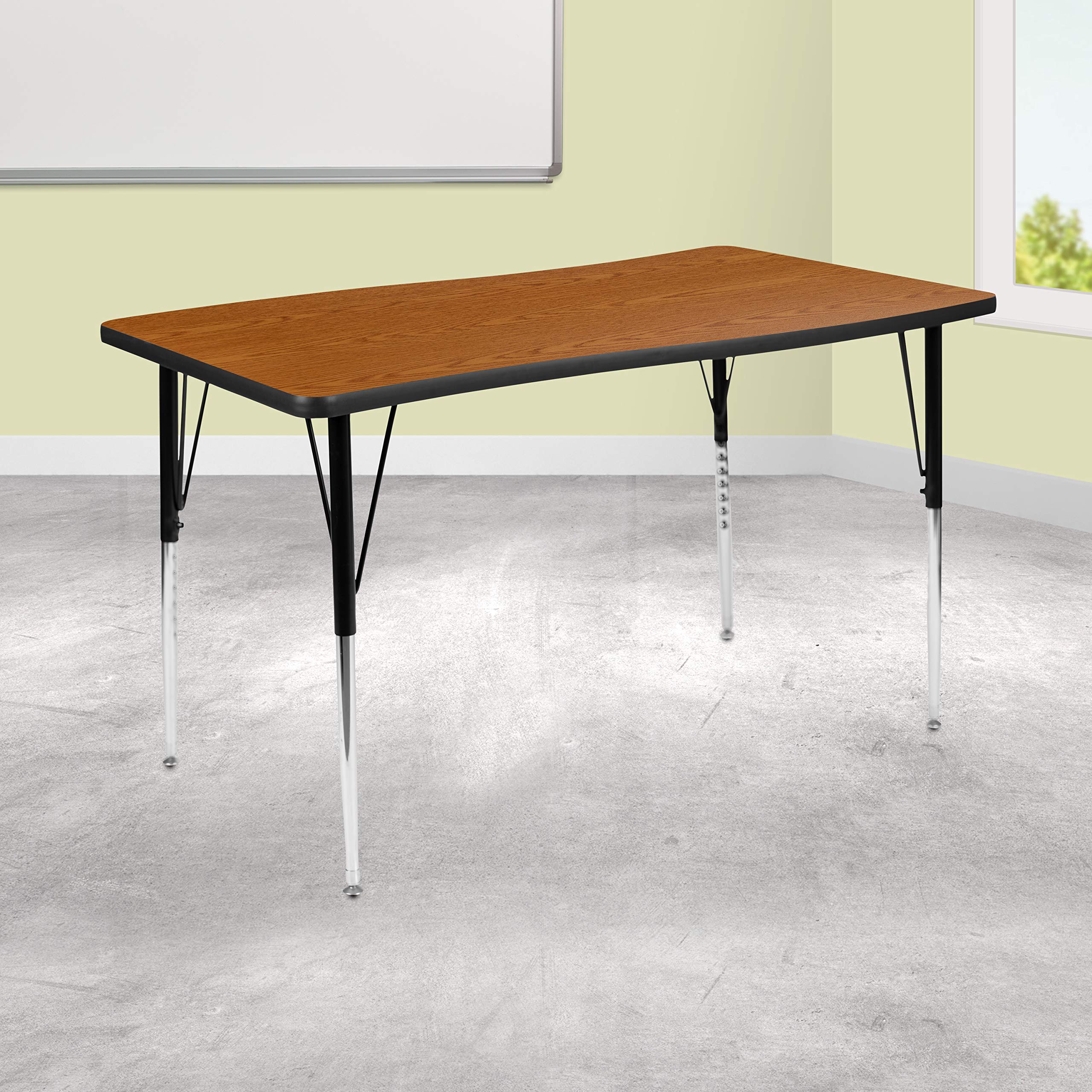 Flash Furniture 28W x 47.5L Rectangular Wave Collaborative Oak Thermal Laminate Activity Table - Standard Height Adjustable Legs