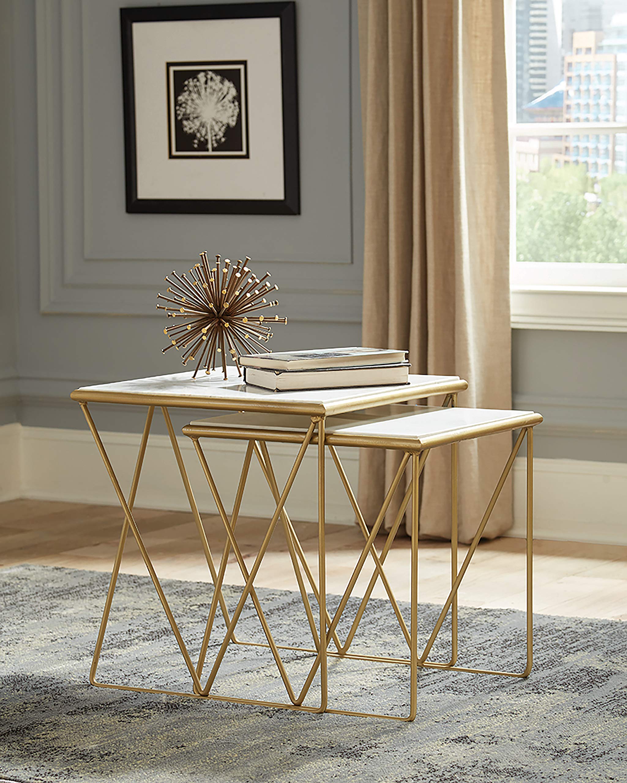 Coaster Furniture 2-Piece Set White and Gold Nesting Tables 930075