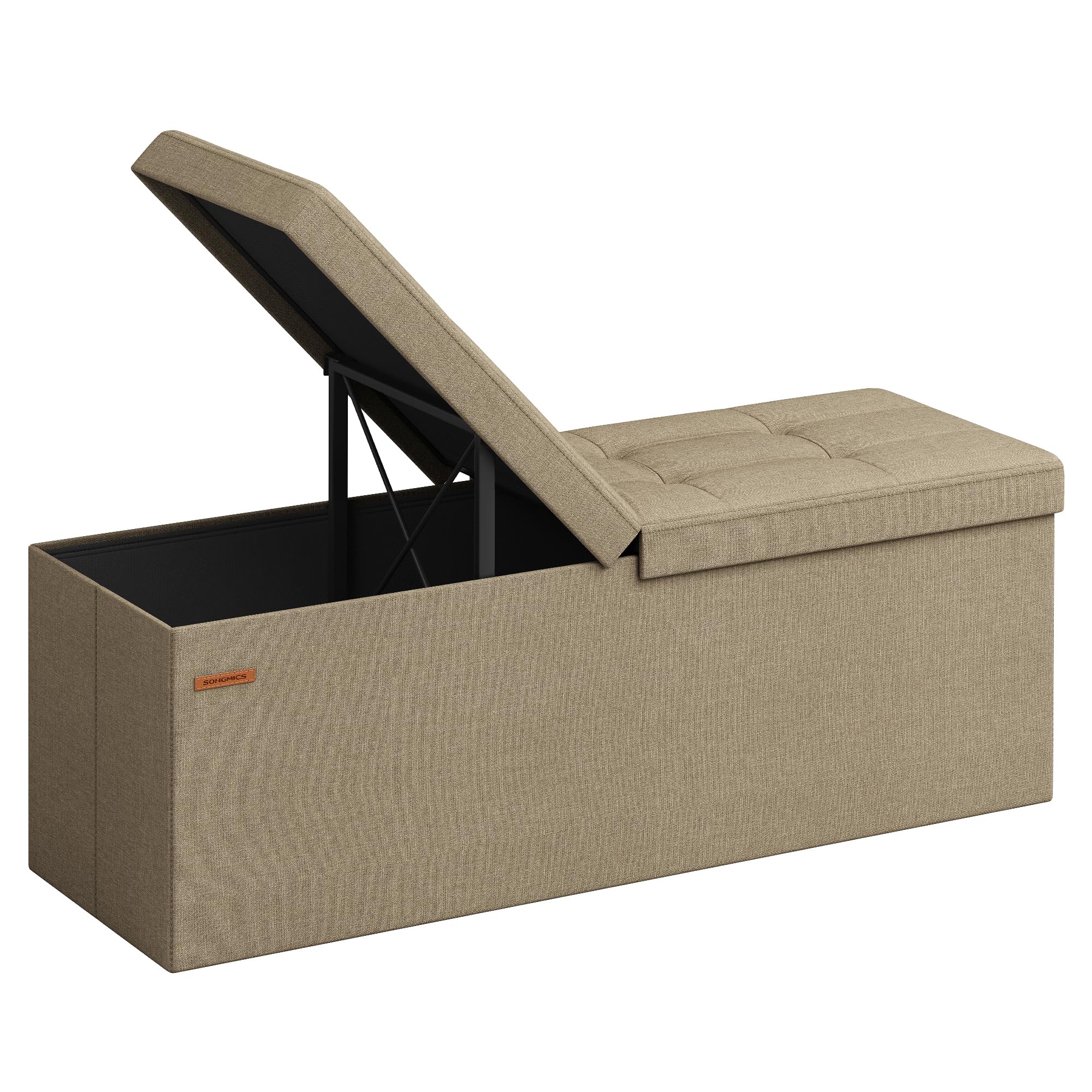 Songmics Mazie Collection - 43 Inches Storage Ottoman, Foldable Storage Bench With Flipping Lid, 660 Lb Load Capacity, For Entryway, Living Room, Bedroom, Camel Brown Ulsf076K01