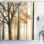 Ambesonne Autumn Shower Curtain, Fall Season Theme Picture of a Forest Tree Leaves an Abstract Woodland Background Print, Cloth 