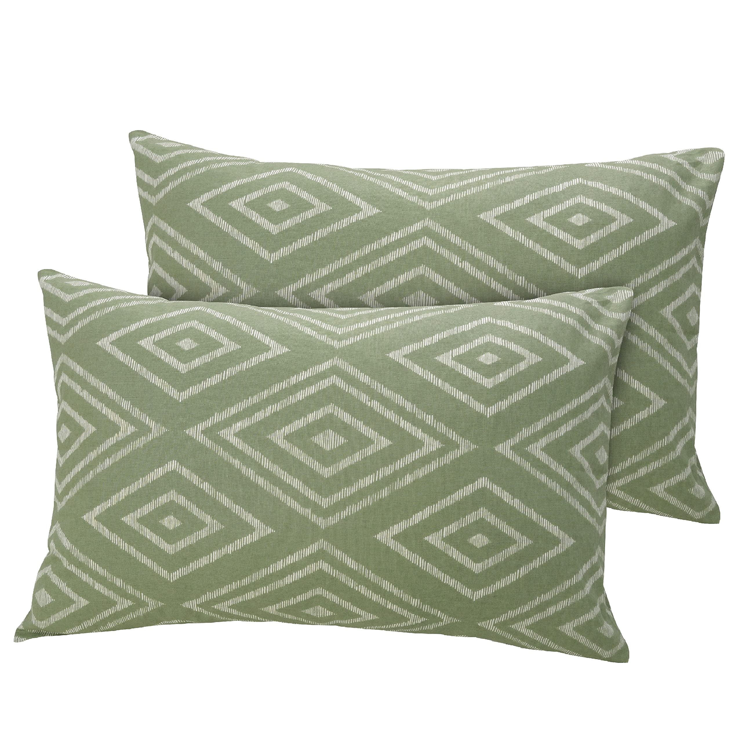 Huesland By Ahmedabad Cotton 144 Tc Pure Cotton Pillow Cover Set Of 2  White & Sage Green