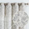 Lazzzy Grey Floral Linen Farmhouse Curtains For Living Room 63 Inch Length Window Curtains Semi Sheer Drapes For Bedroom Country