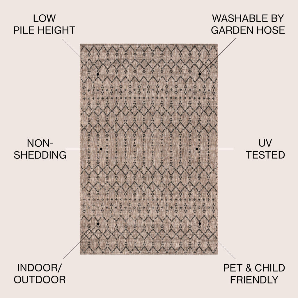 Jonathan Y Smb108D-6Sq Ourika Moroccan Geometric Textured Weave Indoor/Outdoor Area Rug, Bohemian, Scandinavian For Bedroom, Kitchen, Living Room, Easy-Cleaning, Natural/Black, 6' Square