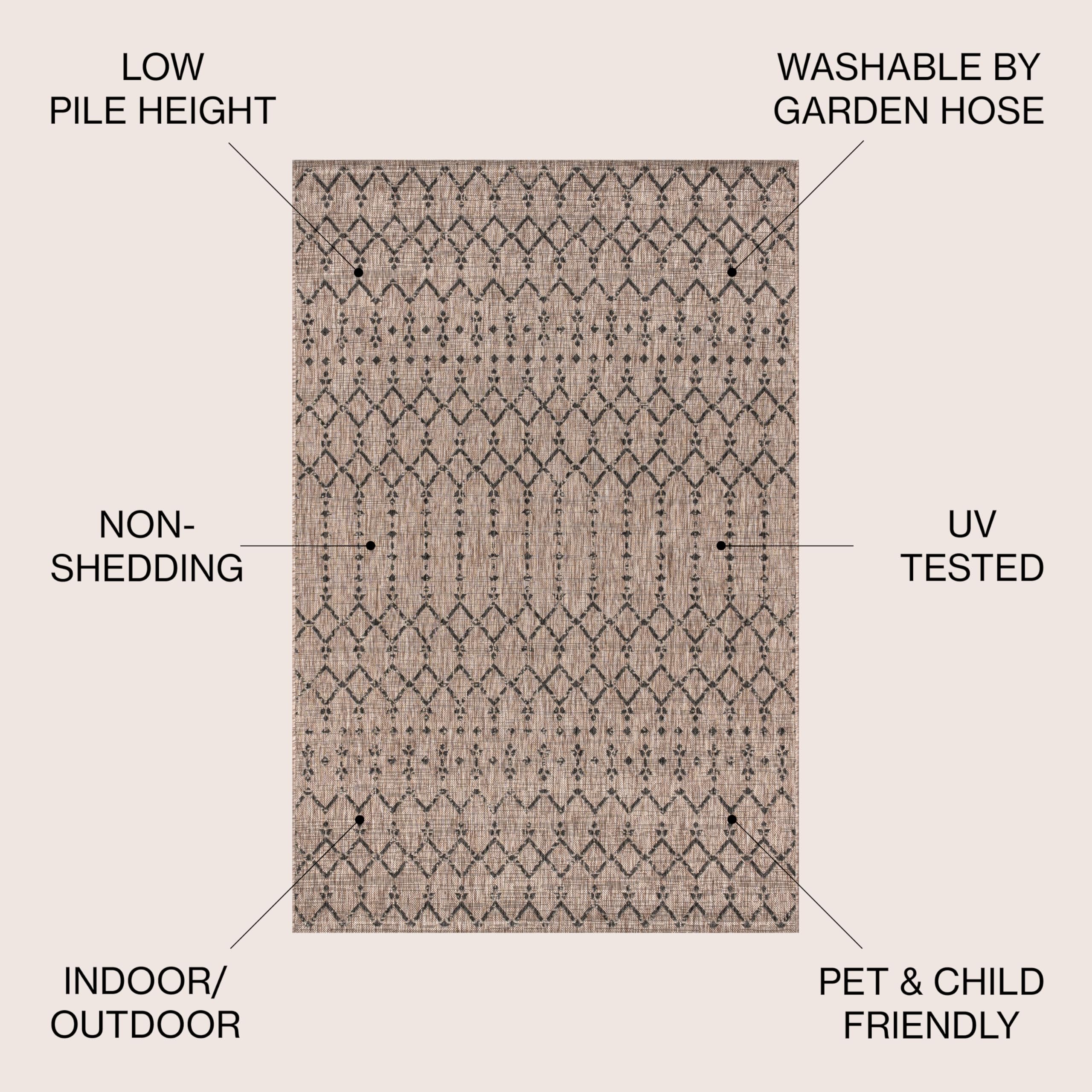 Jonathan Y Smb108D-6Sq Ourika Moroccan Geometric Textured Weave Indoor/Outdoor Area Rug, Bohemian, Scandinavian For Bedroom, Kitchen, Living Room, Easy-Cleaning, Natural/Black, 6' Square