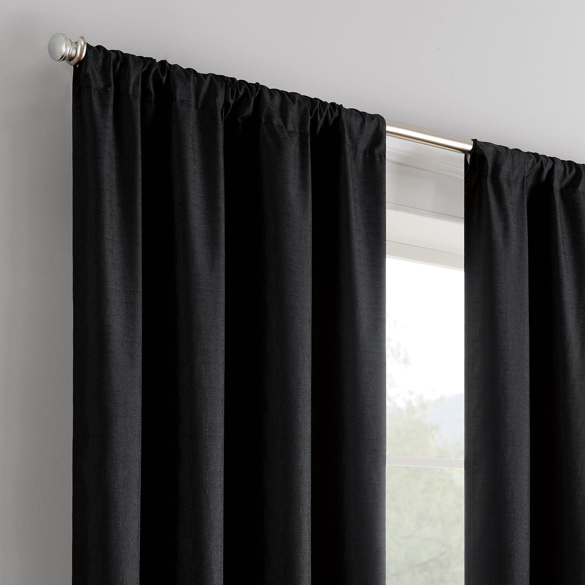 Eclipse Kendall Modern Blackout Thermal Rod Pocket Window Curtain For Bedroom Or Living Room (1 Panel), 42 X 54, Black