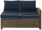 Crosley Furniture Bradenton Outdoor Sectional Right Side Loveseat, 2-Person Wicker Patio Couch for Deck, Brown with Navy Cushions