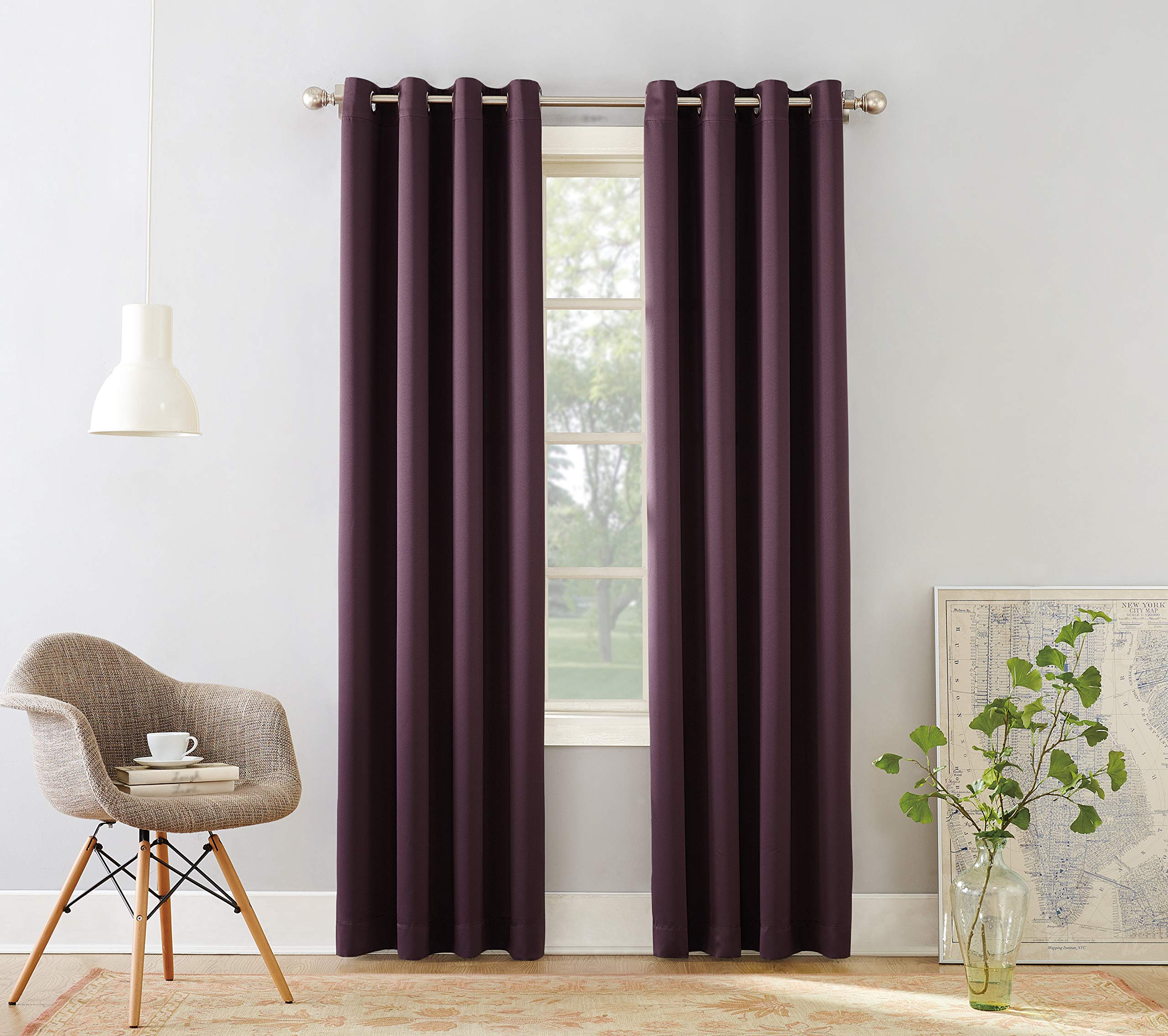 Sun Zero Barrow 2-Pack Energy Saving Grommet Curtain Panel Pair, 54'' X 95, Plum Purple