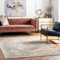 nuLOOM Madisson Vintage Faded Medallion Area Rug, 5 Square, Gold