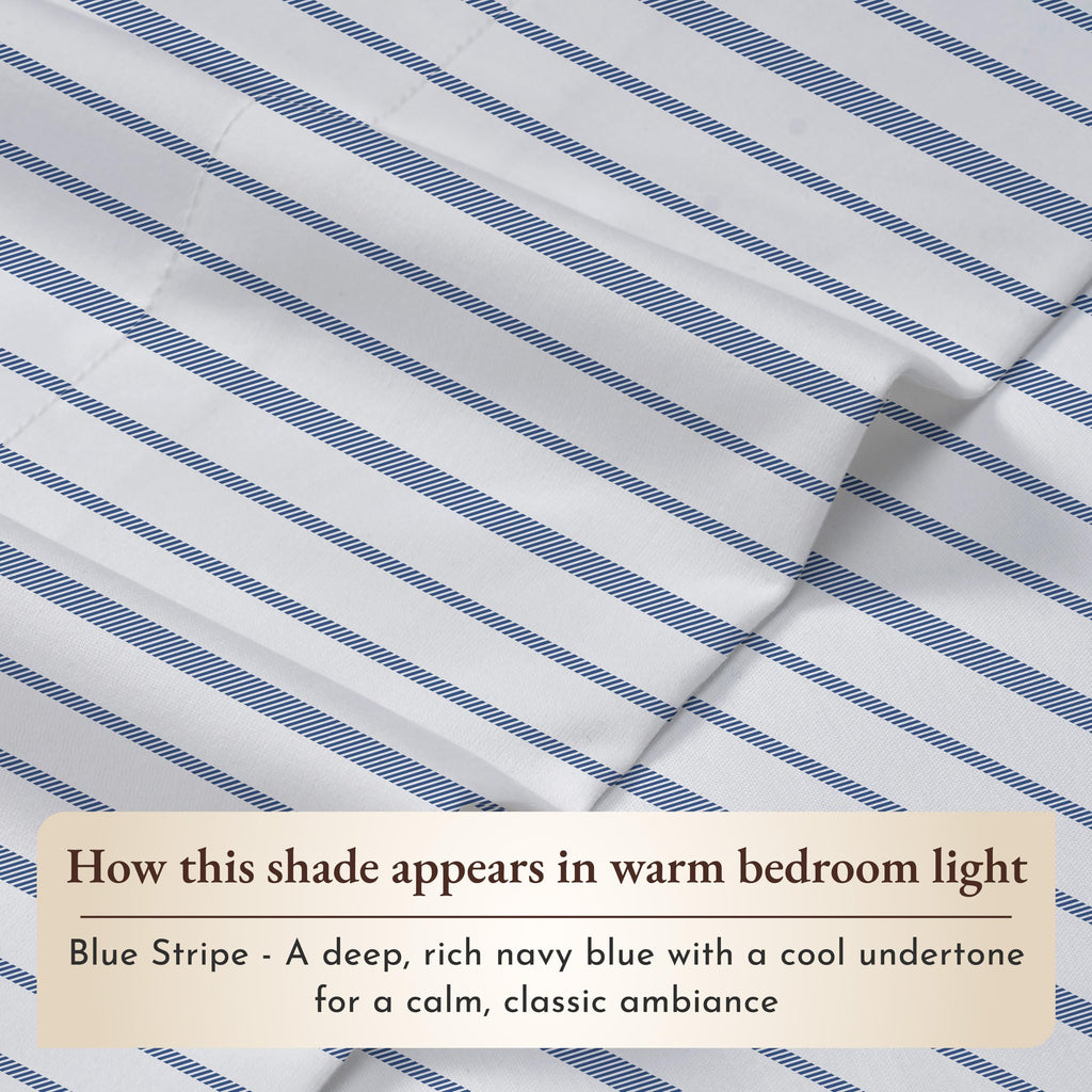 California Design Den Blue Stripe Twin Sheet Set, 100% Organic Cotton Percale Sheets, Deep Pocket Twin Sheets & Pillowcase Set - Blue Stripe