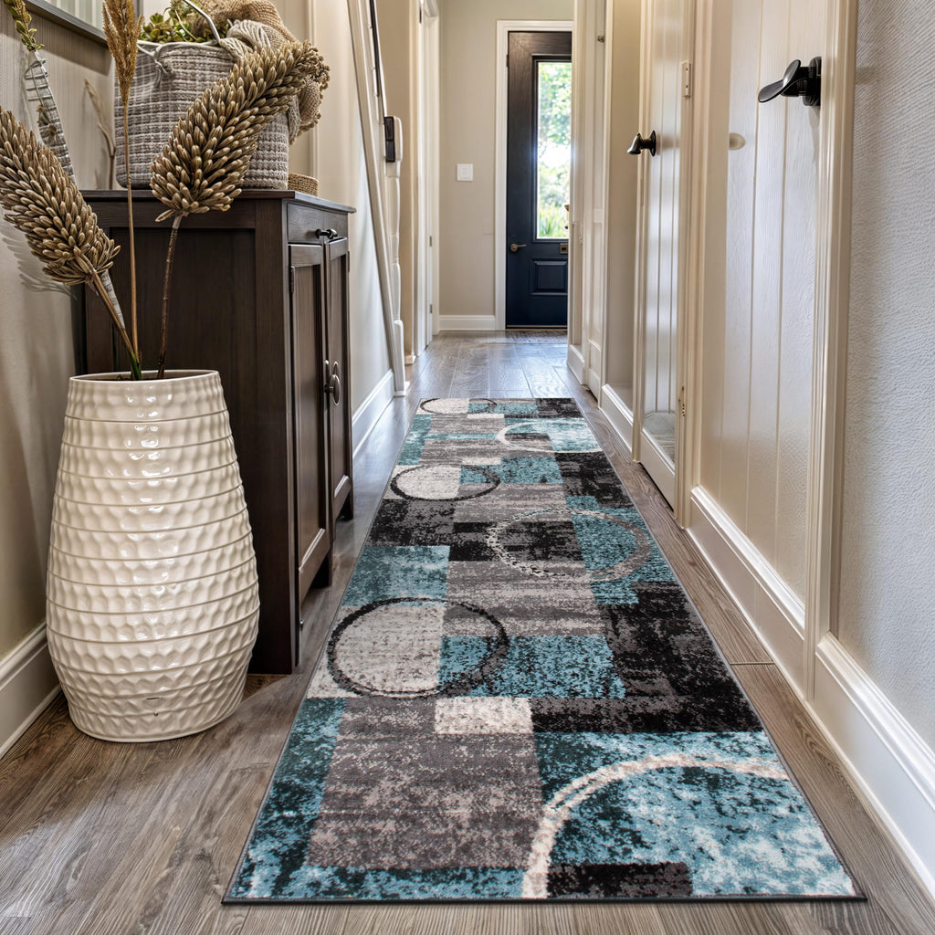 Rugshop Contemporary Abstract Circle Design Soft Runner Rug 2'7'' X 10' Gray