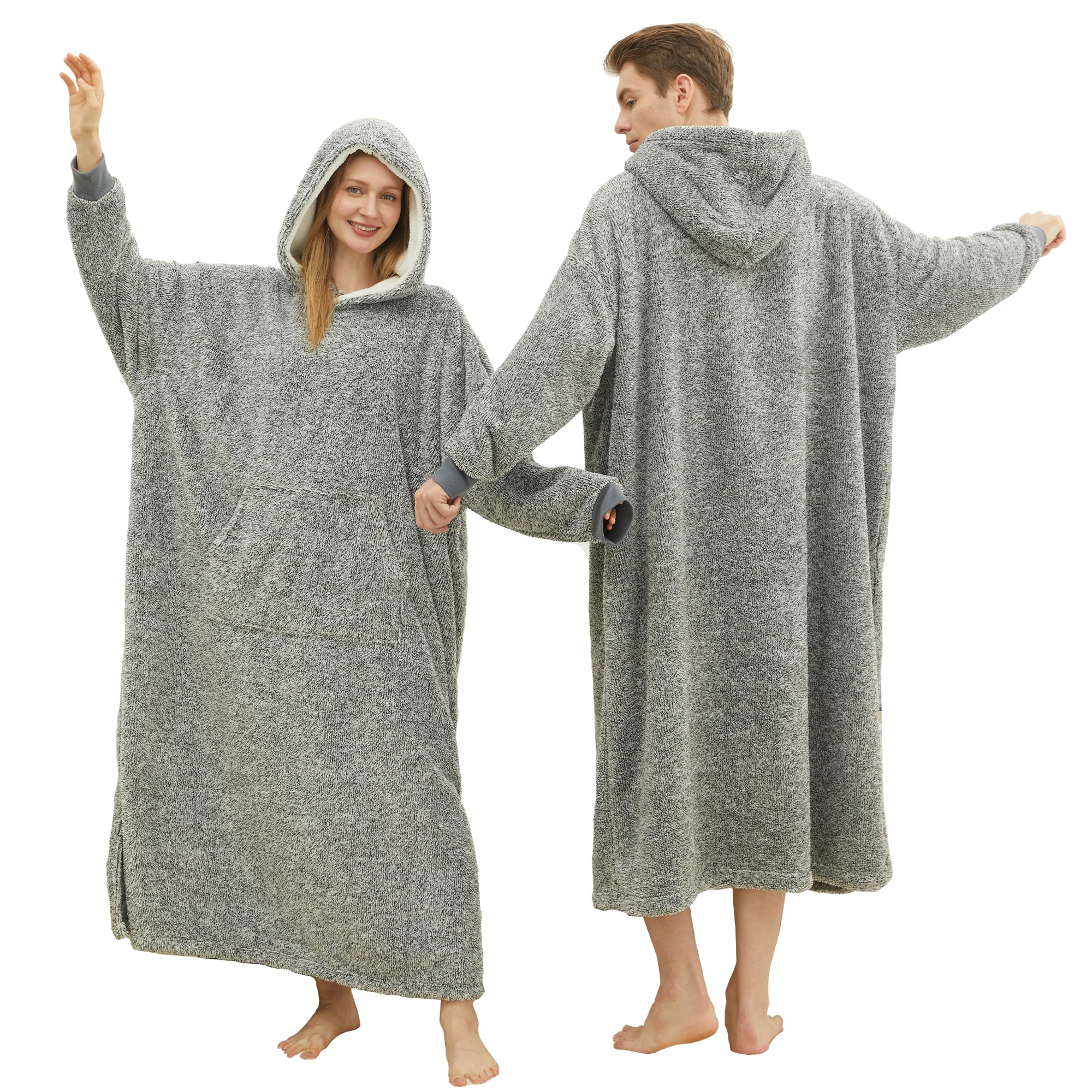 Pjggz Snuggie Blanket For Adult, Wearable Blanket Hoodies For Women & Men Warm Cozy Sherpa Hooded Blanket Sweatshirt With Giant