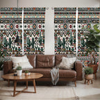 Ambesonne Mexican Window Curtains Pack Of 2, American Traditional Art Cactus With Traditional Aztec Chevron Details, Lightweight
