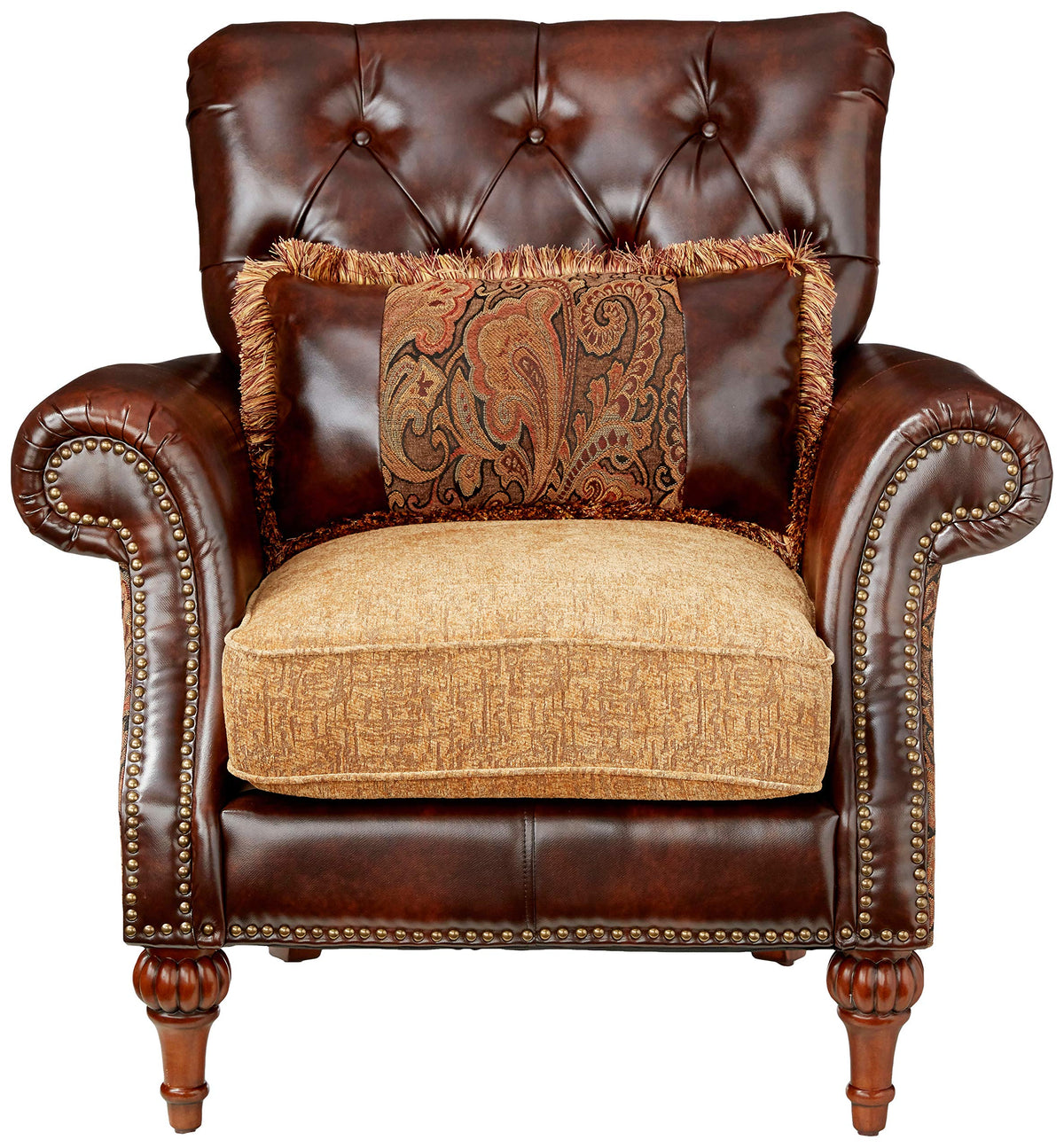 Acme Dreena Rolled Arm Upholstered Chair with Pillow Brown Faux Leather 5497