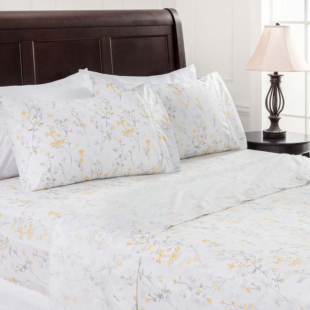 Chanasya Premium Colorful Spring Printed Floral Pattern Twin Bed Sheet Set 4-Piece - 1 Flat Sheet 1 Fitted Sheet 2 Pillowcases -