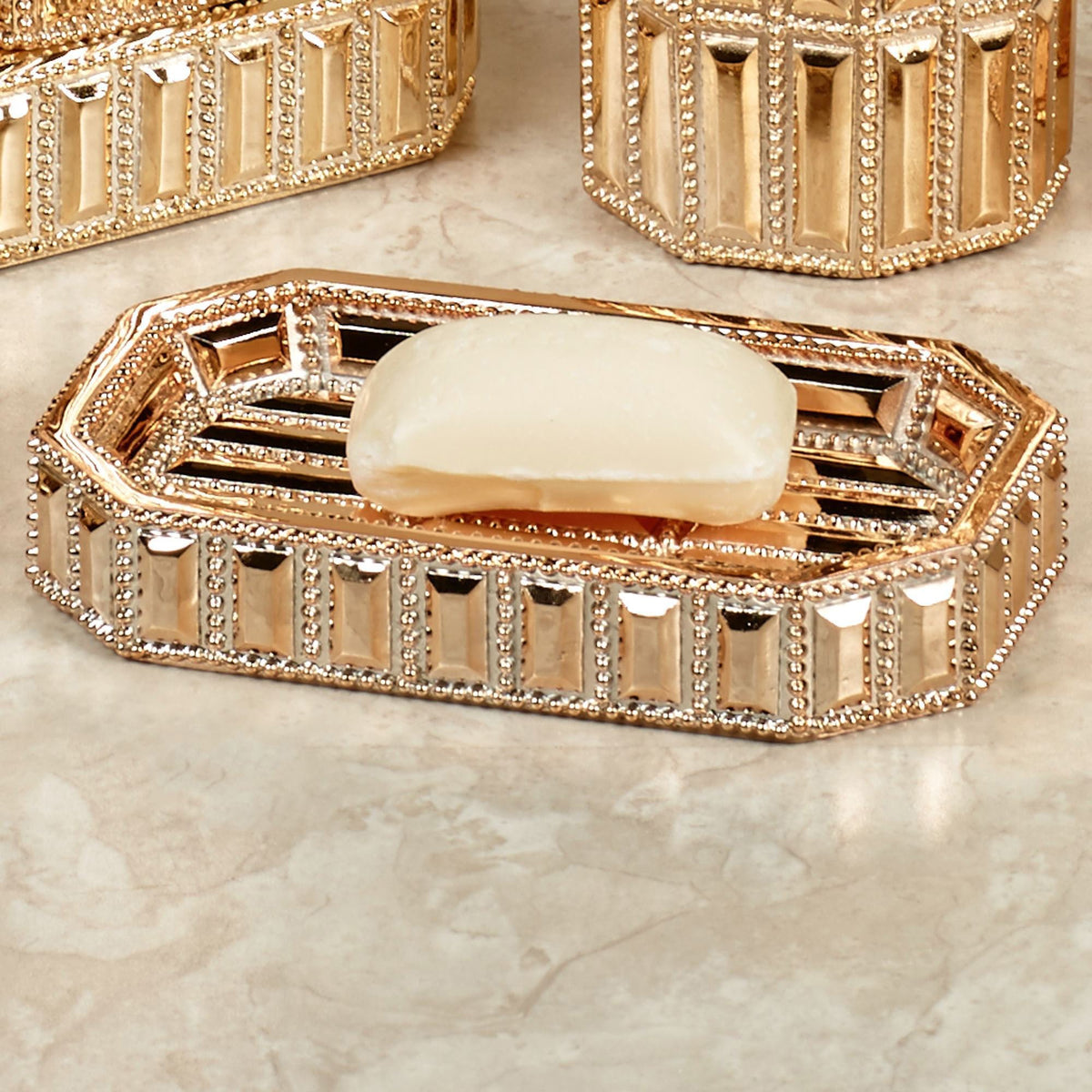 nu steel Gold Resin Decorative Bar Soap Dish Tray for Bathroom, Kitchen Sink - Stylish Storage for Soap, Sponges, Scrubbers - GLT3GH