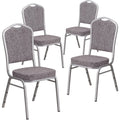 4 Pk. Stacking Chair with Herringbone Fabric and 2.5 Thick Seat - Silver Frame